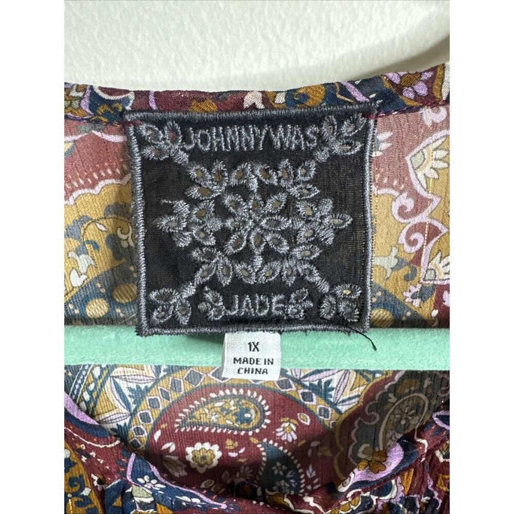 Johnny Was Epsilon Paisley Peasant Top Sheer Shimmer Button Up Boho Women’s 1x - Picture 5 of 7